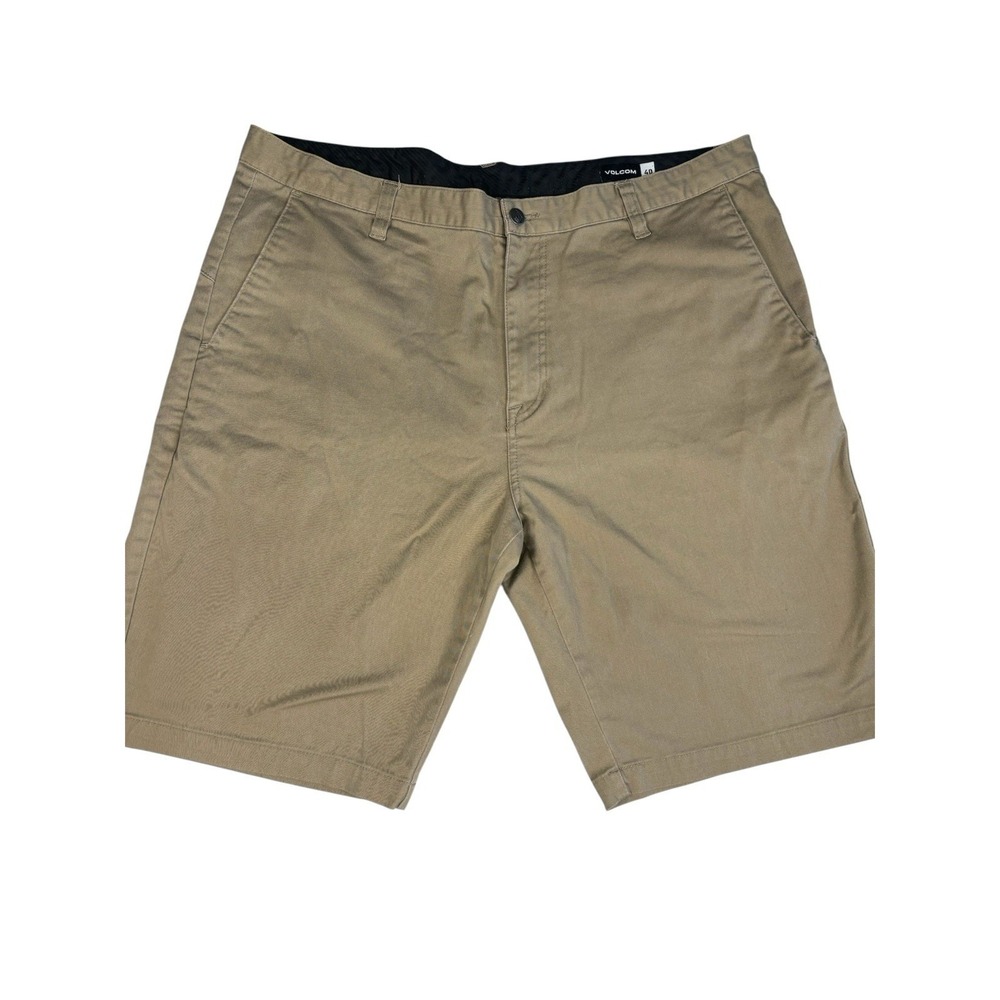 Volcom Chino Shorts Mens 40 Khaki Tan Casual‎ Flat Front 10 Inseam
